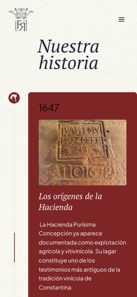 Sección de historia de la web en el móvil